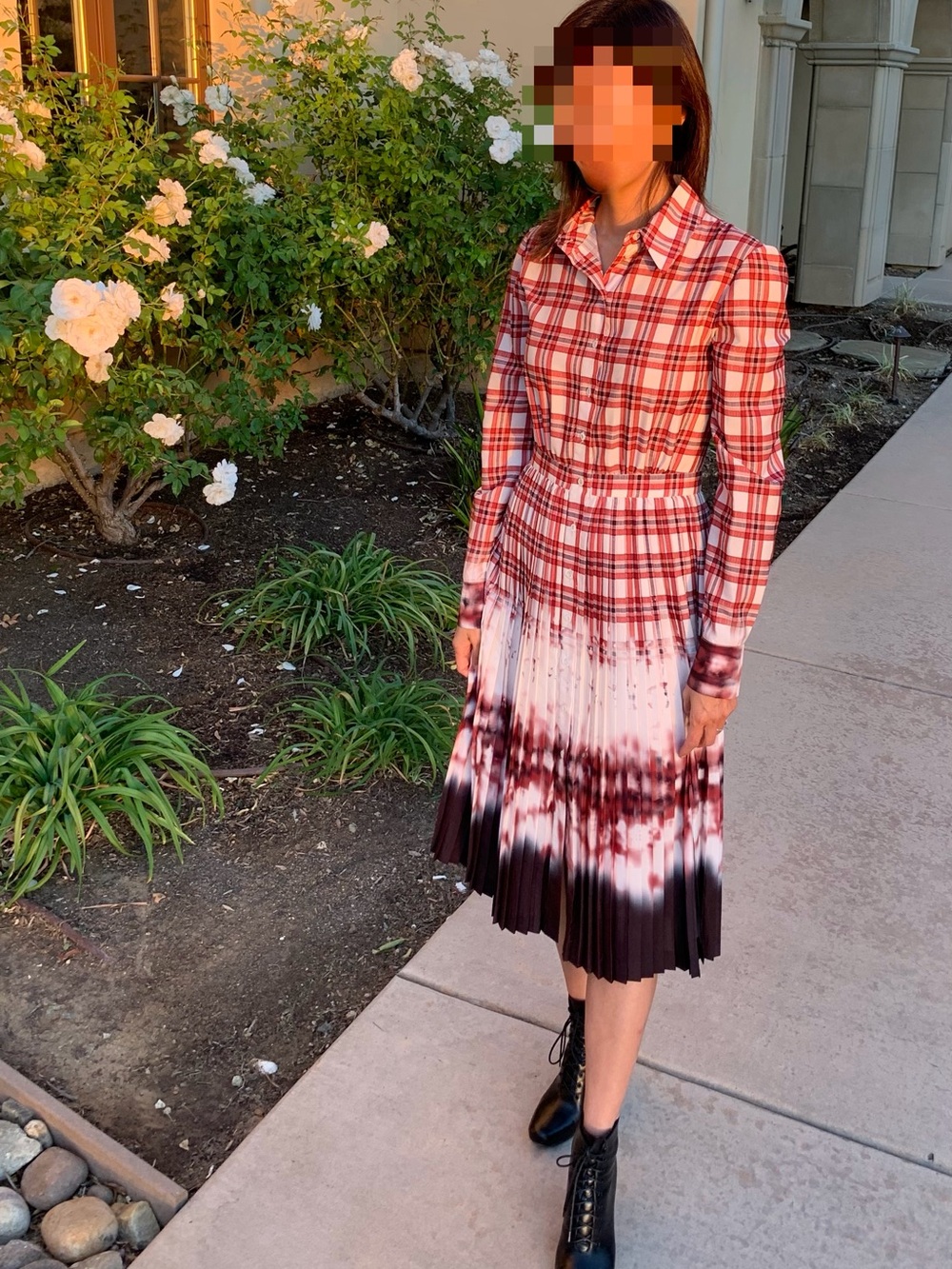 Altuzarra Plaid to Dip-Dye Midi Dress in Red and Black